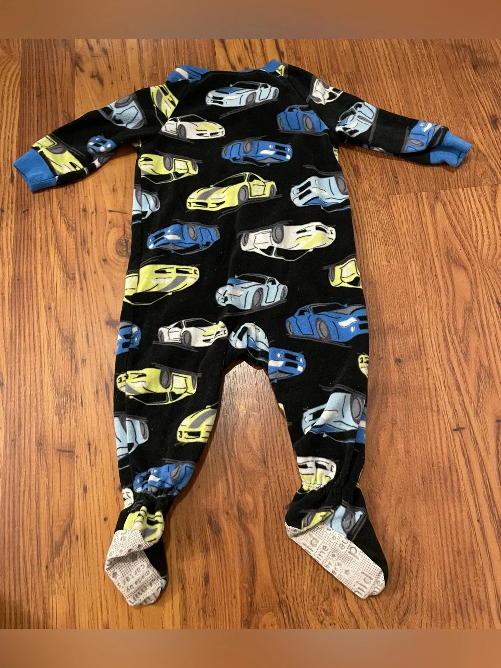 Carter's Navy Fleece Footed One-Piece with Blue, Yellow & White Cars